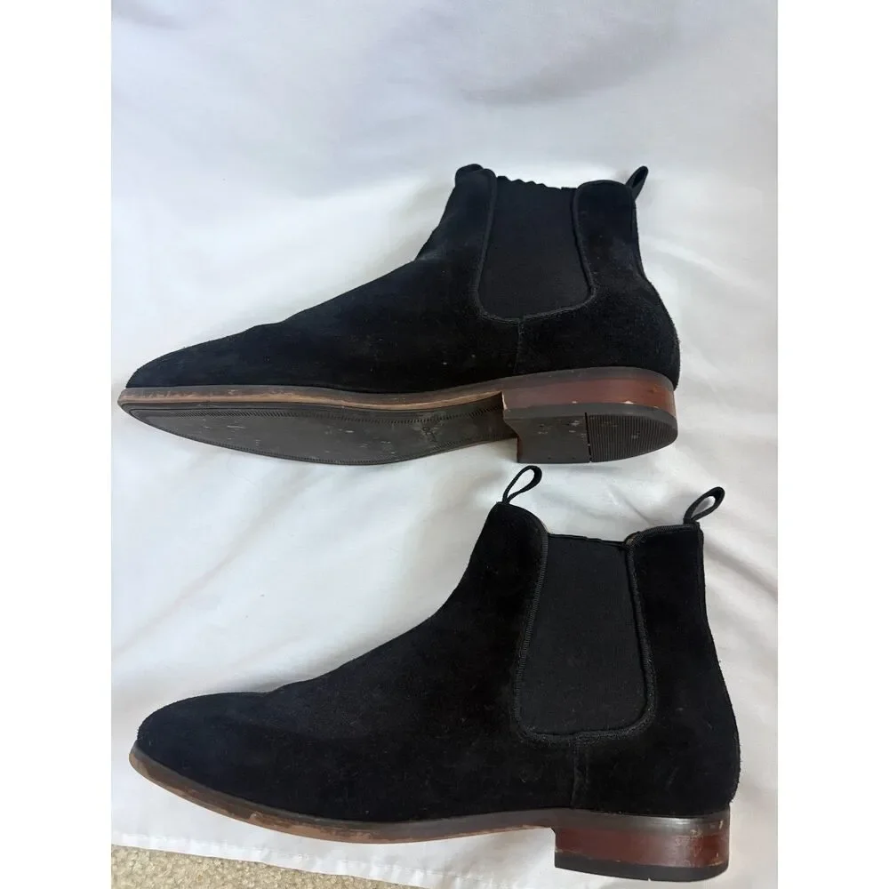 Aldo Shoes Mens Black Suede Chelsea Boots Almond Toe Ankle Booties Size 12 Class